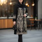 مانتو کتی بلند خرجکار اسلیمی جنس لنین قد 95
