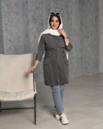 مانتو زنانه سایز بزرگ شیدا جنس کتان کاغذی قد 95 - تصویر 5