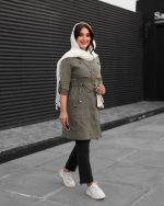 مانتو زنانه سایز بزرگ شیدا جنس کتان کاغذی قد 95 - تصویر 4