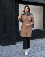 مانتو زنانه سایز بزرگ شیدا جنس کتان کاغذی قد 95 - تصویر 3