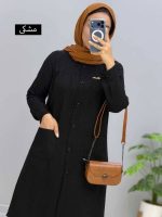 مانتو یقه گرد زنانه جنس شانتون ژاکارد سایز بزرگ