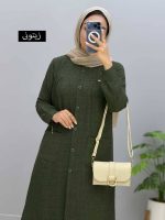 مانتو یقه گرد زنانه جنس شانتون ژاکارد سایز بزرگ - تصویر 5