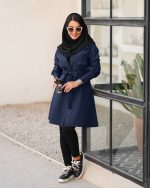 مانتو دانشجویی دو یقه آستین مچی جنس پرشیا قد 85 - تصویر 2