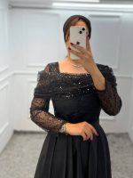 ماکسی بلند مدل گیلدا جنس پولک جسمیکو و ساتن آمریکایی قد 152 - تصویر 2