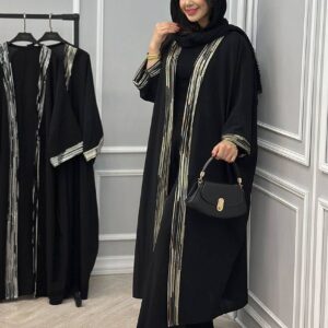 پیراهن عبایی فریا جنس الیزه رنگ بندی خرجکار طلایی, خرجکار نقره ای سایز هافری۳۸تا۵۰