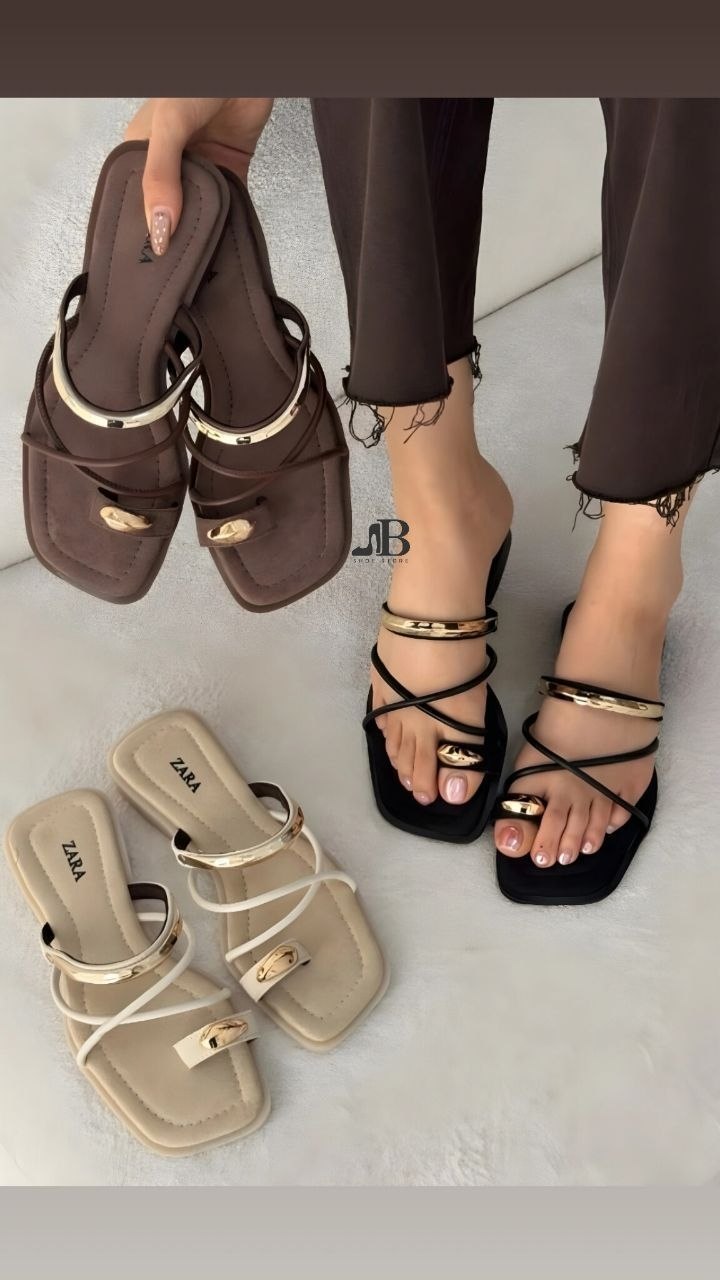 IMG_20260629_163825_708 صندل زنانه زارا انگشتی مدل طلا پاشنه تخت ۲ سانتی زیره ترک سایز ۳۷-۴۰ - تصویر 1